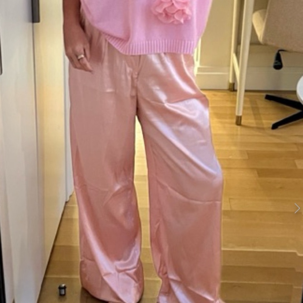 Daily Drills Pink Silk Wide-Leg Pants - Picture 4 of 4
